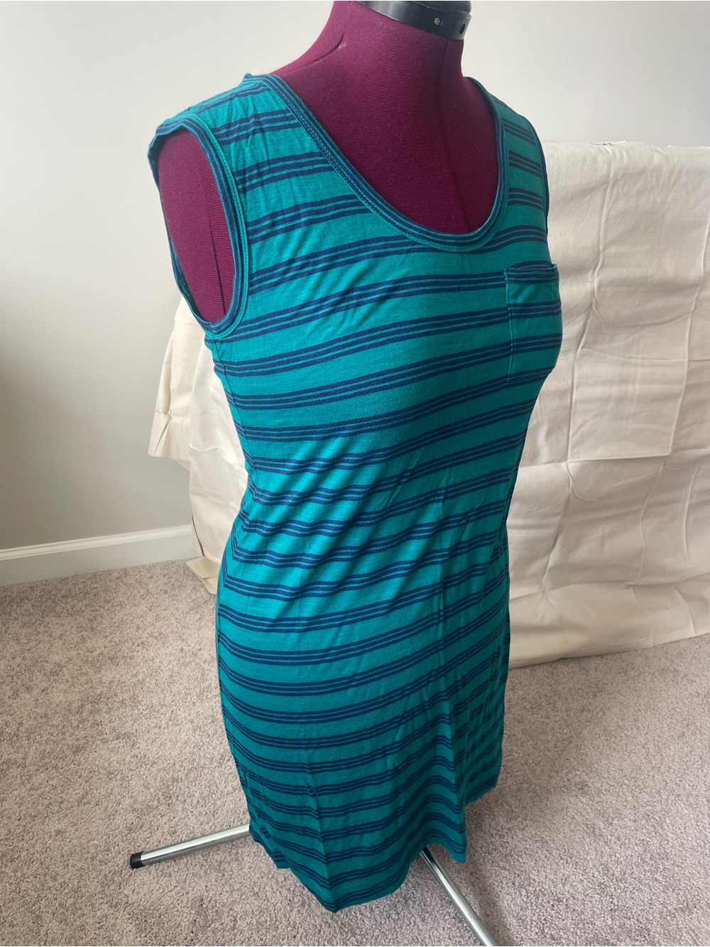 Old Navy Teal & Navy Striped Scoop Neck Tank